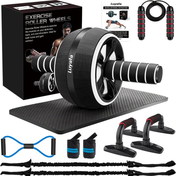 Ab Roller Wheel, 10-In-1 Ab Exercise Wheels Kit with Resistance Bands, Knee Mat, - Picture 1 of 8